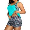 imageHolipick Plus Size Tankini Swimsuit for Women Two Piece Tummy Control Bathing Suit Blouson Racerback Tankini Top with ShortsAqua Floral