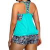 imageHolipick Plus Size Tankini Swimsuit for Women Two Piece Tummy Control Bathing Suit Blouson Racerback Tankini Top with ShortsAqua Floral