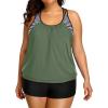imageHolipick Plus Size Tankini Swimsuit for Women Two Piece Tummy Control Bathing Suit Blouson Racerback Tankini Top with ShortsArmy Green