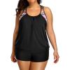 imageHolipick Plus Size Tankini Swimsuit for Women Two Piece Tummy Control Bathing Suit Blouson Racerback Tankini Top with ShortsBlack