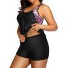imageHolipick Plus Size Tankini Swimsuit for Women Two Piece Tummy Control Bathing Suit Blouson Racerback Tankini Top with ShortsBlack