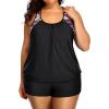 imageHolipick Plus Size Tankini Swimsuit for Women Two Piece Tummy Control Bathing Suit Blouson Racerback Tankini Top with ShortsBlack