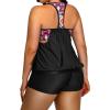 imageHolipick Plus Size Tankini Swimsuit for Women Two Piece Tummy Control Bathing Suit Blouson Racerback Tankini Top with ShortsBlack