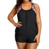 imageHolipick Plus Size Tankini Swimsuit for Women Two Piece Tummy Control Bathing Suit Blouson Racerback Tankini Top with ShortsBlack