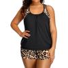 imageHolipick Plus Size Tankini Swimsuit for Women Two Piece Tummy Control Bathing Suit Blouson Racerback Tankini Top with ShortsBlack Leopard