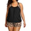 imageHolipick Plus Size Tankini Swimsuit for Women Two Piece Tummy Control Bathing Suit Blouson Racerback Tankini Top with ShortsBlack Leopard