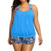 imageHolipick Plus Size Tankini Swimsuit for Women Two Piece Tummy Control Bathing Suit Blouson Racerback Tankini Top with ShortsBlue