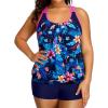 imageHolipick Plus Size Tankini Swimsuit for Women Two Piece Tummy Control Bathing Suit Blouson Racerback Tankini Top with ShortsBlue Floral Pattern