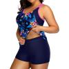 imageHolipick Plus Size Tankini Swimsuit for Women Two Piece Tummy Control Bathing Suit Blouson Racerback Tankini Top with ShortsBlue Floral Pattern