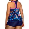imageHolipick Plus Size Tankini Swimsuit for Women Two Piece Tummy Control Bathing Suit Blouson Racerback Tankini Top with ShortsBlue Floral Pattern