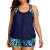 imageHolipick Plus Size Tankini Swimsuit for Women Two Piece Tummy Control Bathing Suit Blouson Racerback Tankini Top with ShortsBlue Leaves