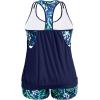 imageHolipick Plus Size Tankini Swimsuit for Women Two Piece Tummy Control Bathing Suit Blouson Racerback Tankini Top with ShortsBlue Leaves