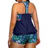 imageHolipick Plus Size Tankini Swimsuit for Women Two Piece Tummy Control Bathing Suit Blouson Racerback Tankini Top with ShortsBlue Leaves