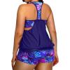 imageHolipick Plus Size Tankini Swimsuit for Women Two Piece Tummy Control Bathing Suit Blouson Racerback Tankini Top with ShortsBlue Purple Leaves