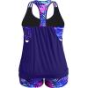 imageHolipick Plus Size Tankini Swimsuit for Women Two Piece Tummy Control Bathing Suit Blouson Racerback Tankini Top with ShortsBlue Purple Leaves