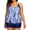 imageHolipick Plus Size Tankini Swimsuit for Women Two Piece Tummy Control Bathing Suit Blouson Racerback Tankini Top with ShortsBlue Tie Dye