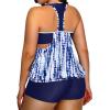 imageHolipick Plus Size Tankini Swimsuit for Women Two Piece Tummy Control Bathing Suit Blouson Racerback Tankini Top with ShortsBlue Tie Dye