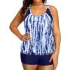 imageHolipick Plus Size Tankini Swimsuit for Women Two Piece Tummy Control Bathing Suit Blouson Racerback Tankini Top with ShortsBlue Tie Dye