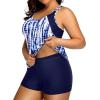 imageHolipick Plus Size Tankini Swimsuit for Women Two Piece Tummy Control Bathing Suit Blouson Racerback Tankini Top with ShortsBlue Tie Dye