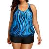 imageHolipick Plus Size Tankini Swimsuit for Women Two Piece Tummy Control Bathing Suit Blouson Racerback Tankini Top with ShortsBlue Wavy Pattern