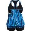imageHolipick Plus Size Tankini Swimsuit for Women Two Piece Tummy Control Bathing Suit Blouson Racerback Tankini Top with ShortsBlue Wavy Pattern