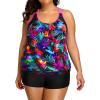 imageHolipick Plus Size Tankini Swimsuit for Women Two Piece Tummy Control Bathing Suit Blouson Racerback Tankini Top with ShortsColorful Leaves