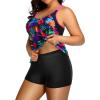 imageHolipick Plus Size Tankini Swimsuit for Women Two Piece Tummy Control Bathing Suit Blouson Racerback Tankini Top with ShortsColorful Leaves