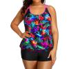 imageHolipick Plus Size Tankini Swimsuit for Women Two Piece Tummy Control Bathing Suit Blouson Racerback Tankini Top with ShortsColorful Leaves