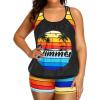 imageHolipick Plus Size Tankini Swimsuit for Women Two Piece Tummy Control Bathing Suit Blouson Racerback Tankini Top with ShortsColorful Palm Tree