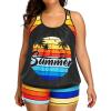 imageHolipick Plus Size Tankini Swimsuit for Women Two Piece Tummy Control Bathing Suit Blouson Racerback Tankini Top with ShortsColorful Palm Tree