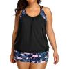 imageHolipick Plus Size Tankini Swimsuit for Women Two Piece Tummy Control Bathing Suit Blouson Racerback Tankini Top with ShortsFlamingo