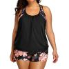 imageHolipick Plus Size Tankini Swimsuit for Women Two Piece Tummy Control Bathing Suit Blouson Racerback Tankini Top with ShortsFloral Print