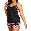 imageHolipick Plus Size Tankini Swimsuit for Women Two Piece Tummy Control Bathing Suit Blouson Racerback Tankini Top with ShortsFloral Print