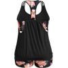 imageHolipick Plus Size Tankini Swimsuit for Women Two Piece Tummy Control Bathing Suit Blouson Racerback Tankini Top with ShortsFloral Print