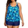 imageHolipick Plus Size Tankini Swimsuit for Women Two Piece Tummy Control Bathing Suit Blouson Racerback Tankini Top with ShortsGreen Leaves