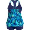 imageHolipick Plus Size Tankini Swimsuit for Women Two Piece Tummy Control Bathing Suit Blouson Racerback Tankini Top with ShortsGreen Leaves
