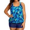 imageHolipick Plus Size Tankini Swimsuit for Women Two Piece Tummy Control Bathing Suit Blouson Racerback Tankini Top with ShortsGreen Leaves