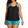 imageHolipick Plus Size Tankini Swimsuit for Women Two Piece Tummy Control Bathing Suit Blouson Racerback Tankini Top with ShortsGreen Paisley