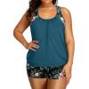 imageHolipick Plus Size Tankini Swimsuit for Women Two Piece Tummy Control Bathing Suit Blouson Racerback Tankini Top with ShortsGreen and Flower