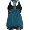 imageHolipick Plus Size Tankini Swimsuit for Women Two Piece Tummy Control Bathing Suit Blouson Racerback Tankini Top with ShortsGreen and Flower