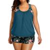 imageHolipick Plus Size Tankini Swimsuit for Women Two Piece Tummy Control Bathing Suit Blouson Racerback Tankini Top with ShortsGreen and Flower