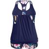 imageHolipick Plus Size Tankini Swimsuit for Women Two Piece Tummy Control Bathing Suit Blouson Racerback Tankini Top with ShortsNavy Blue Flowers Print