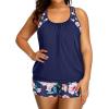 imageHolipick Plus Size Tankini Swimsuit for Women Two Piece Tummy Control Bathing Suit Blouson Racerback Tankini Top with ShortsNavy Blue Flowers Print
