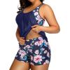imageHolipick Plus Size Tankini Swimsuit for Women Two Piece Tummy Control Bathing Suit Blouson Racerback Tankini Top with ShortsNavy Blue Flowers Print