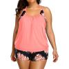 imageHolipick Plus Size Tankini Swimsuit for Women Two Piece Tummy Control Bathing Suit Blouson Racerback Tankini Top with ShortsOrange Floral