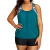 imageHolipick Plus Size Tankini Swimsuit for Women Two Piece Tummy Control Bathing Suit Blouson Racerback Tankini Top with ShortsPeacock Blue