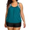 imageHolipick Plus Size Tankini Swimsuit for Women Two Piece Tummy Control Bathing Suit Blouson Racerback Tankini Top with ShortsPeacock Blue