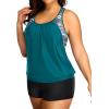 imageHolipick Plus Size Tankini Swimsuit for Women Two Piece Tummy Control Bathing Suit Blouson Racerback Tankini Top with ShortsPeacock Blue