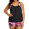 imageHolipick Plus Size Tankini Swimsuit for Women Two Piece Tummy Control Bathing Suit Blouson Racerback Tankini Top with ShortsPink Coconut Tree