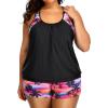 imageHolipick Plus Size Tankini Swimsuit for Women Two Piece Tummy Control Bathing Suit Blouson Racerback Tankini Top with ShortsPink Coconut Tree